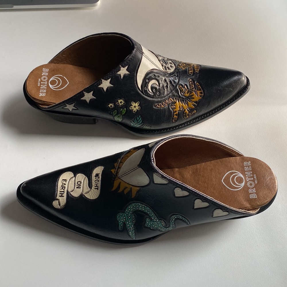 Brother Vellies Doodle cowgirl mules. Stand out from the crowd super fly slipons - Picture 5 of 15